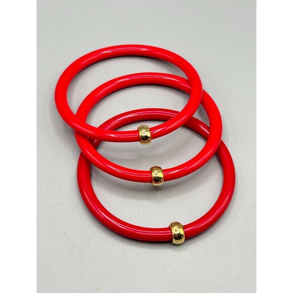 Vintage Red Plastic Bangles Set of 3 with Gold Accents Stack Bangles Collection - Picture 2 of 6